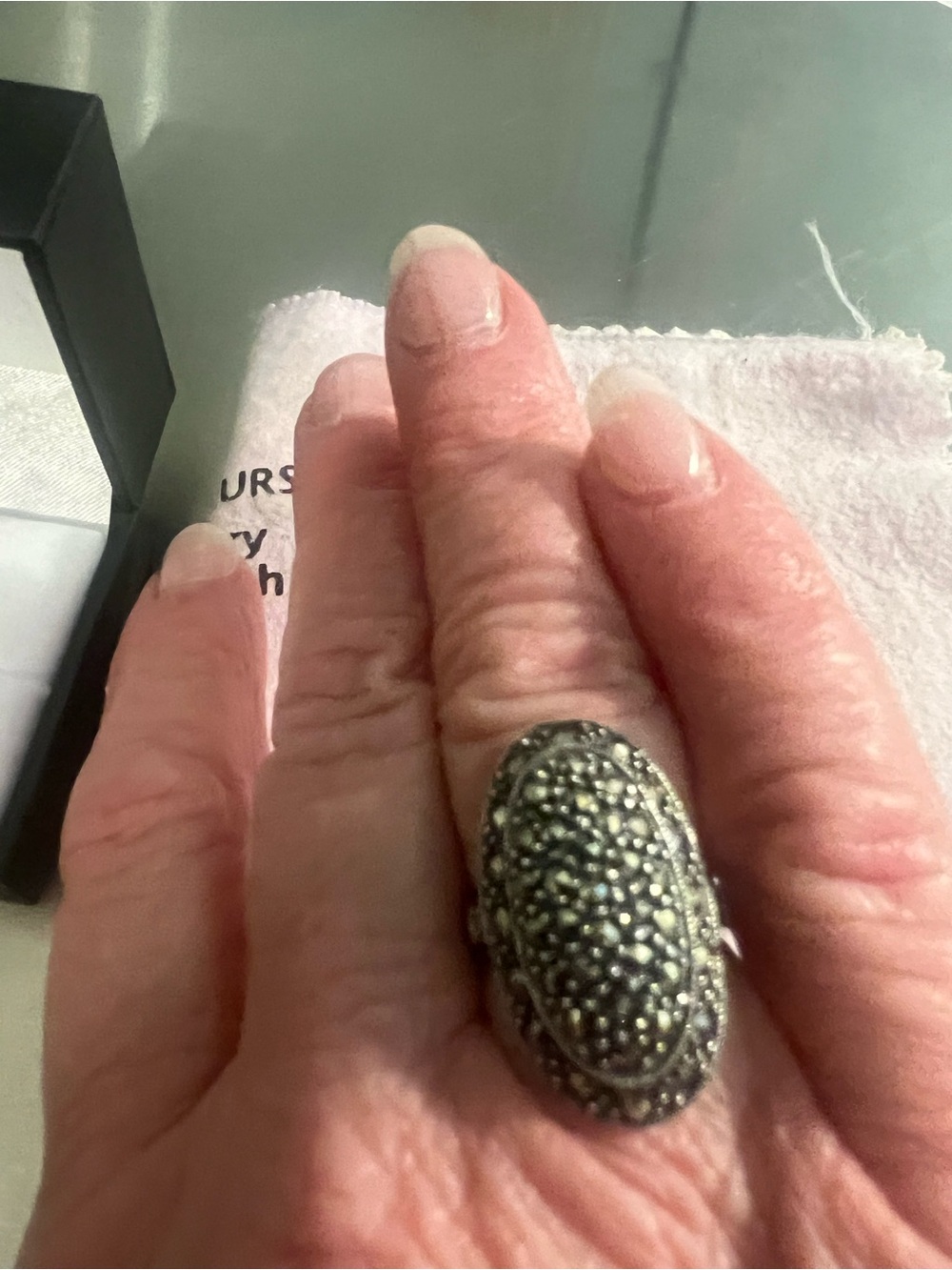 Sterling Marcasite Oval Cocktail Ring in Silver - Picture 2 of 5